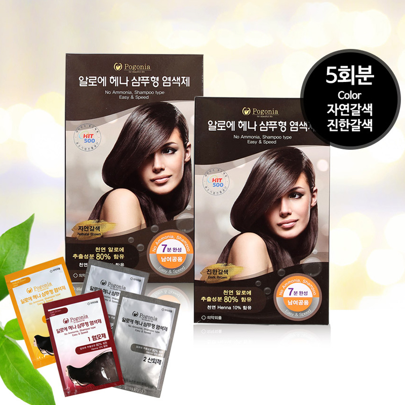 포고니아 알로에 헤나 샴푸형 염색제 ( 자연갈색) 20ml * 5 개