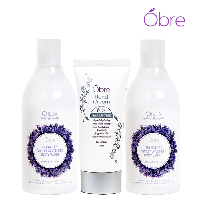 [오일리아] 오브레 아로마3종 핸드 SET (바디로션 300ml+바디워시 300ml+핸드크림 80ml)