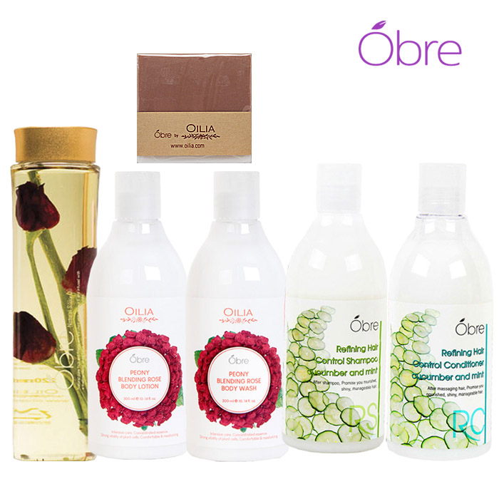 [오일리아] 오브레 아로마장미 바디&헤어6종 (샤워젤 300ml+바디로션 300ml+바디오일 240ml+샴푸 300ml+린스 300ml+비누 90g)