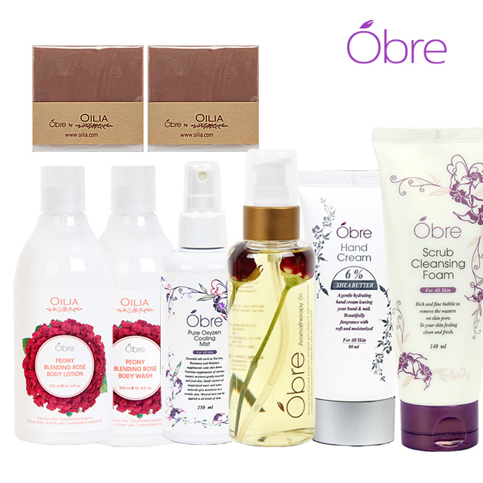 [오일리아] 오브레 프리미엄 바디 8종 SET (샤워젤 300ml+바디로션 300ml+바디오일 140ml+미스트 150ml+핸드크림 80ml+폼클린징 140ml+비누 90g*2개)